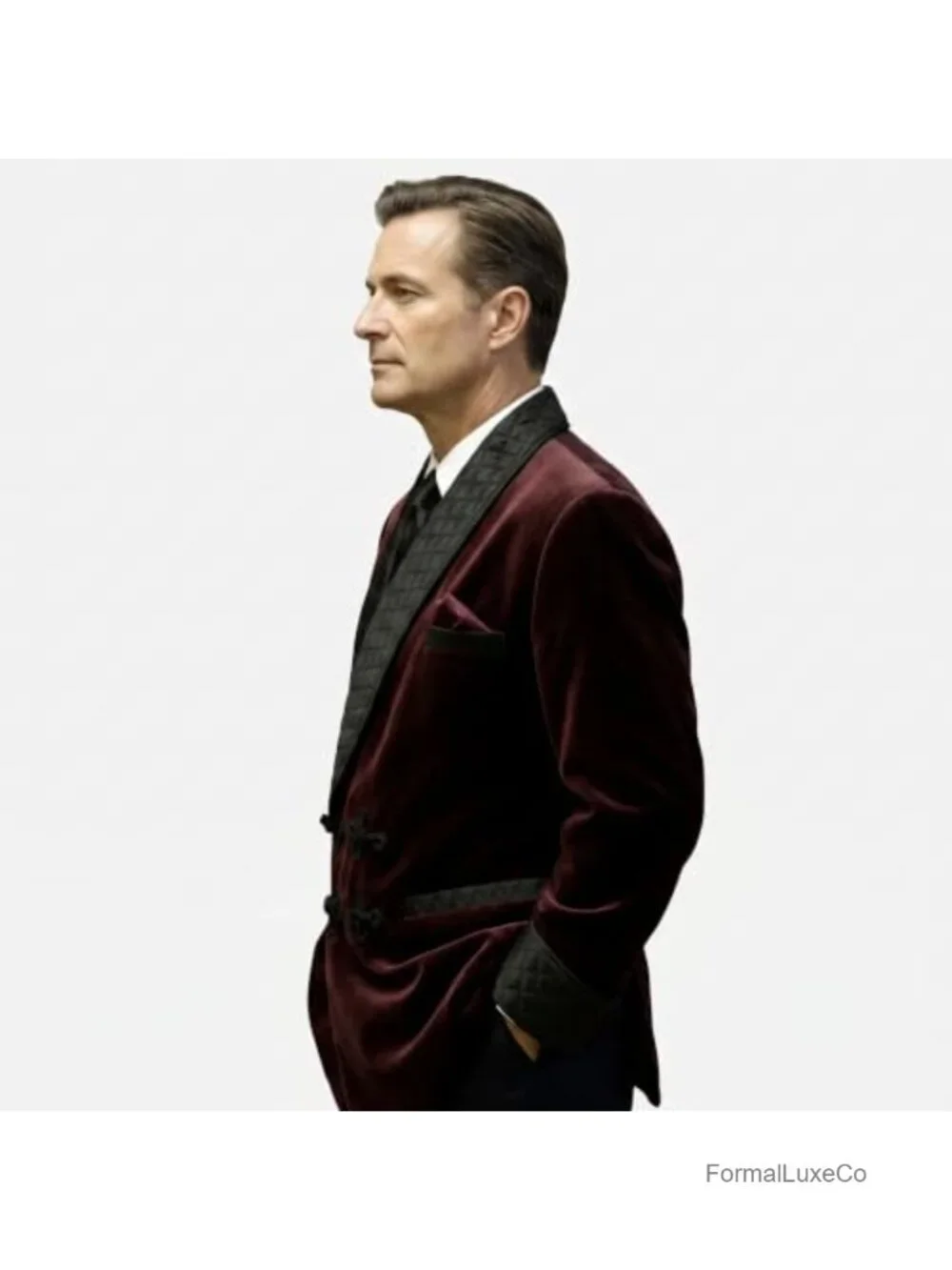 Men's Velvet Smoking Jacket Double Breasted Shawl Lapel Formal Suit Coat